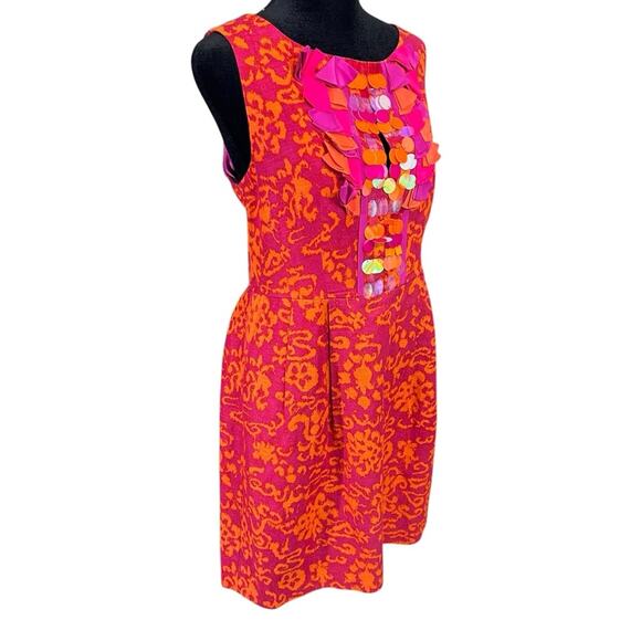 Nanette Lepore Embellished Pink Orange Linen & Silk  Dress Pockets Spring Summer - Picture 3 of 12